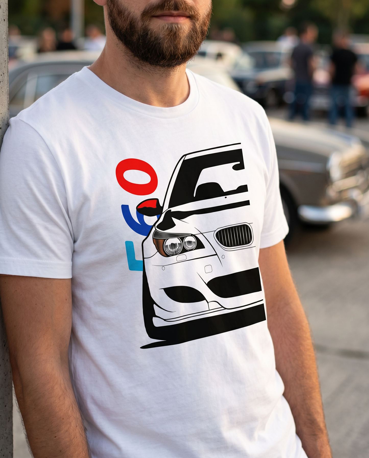 Bimmer E60 Front Face Tee worn by model