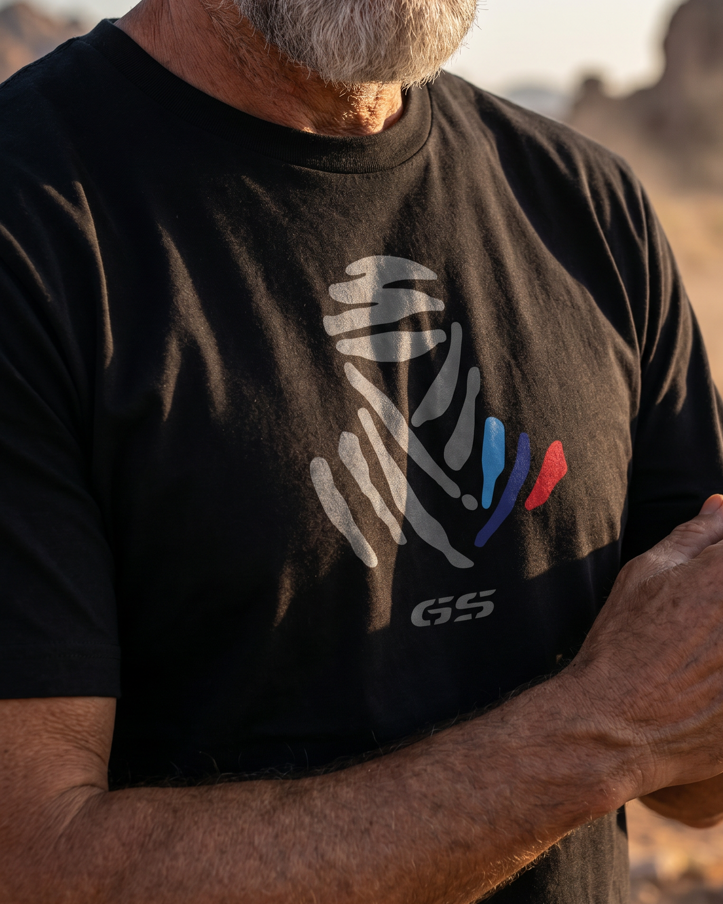 Beemer GS Dakar Helmet Tee worn by model
