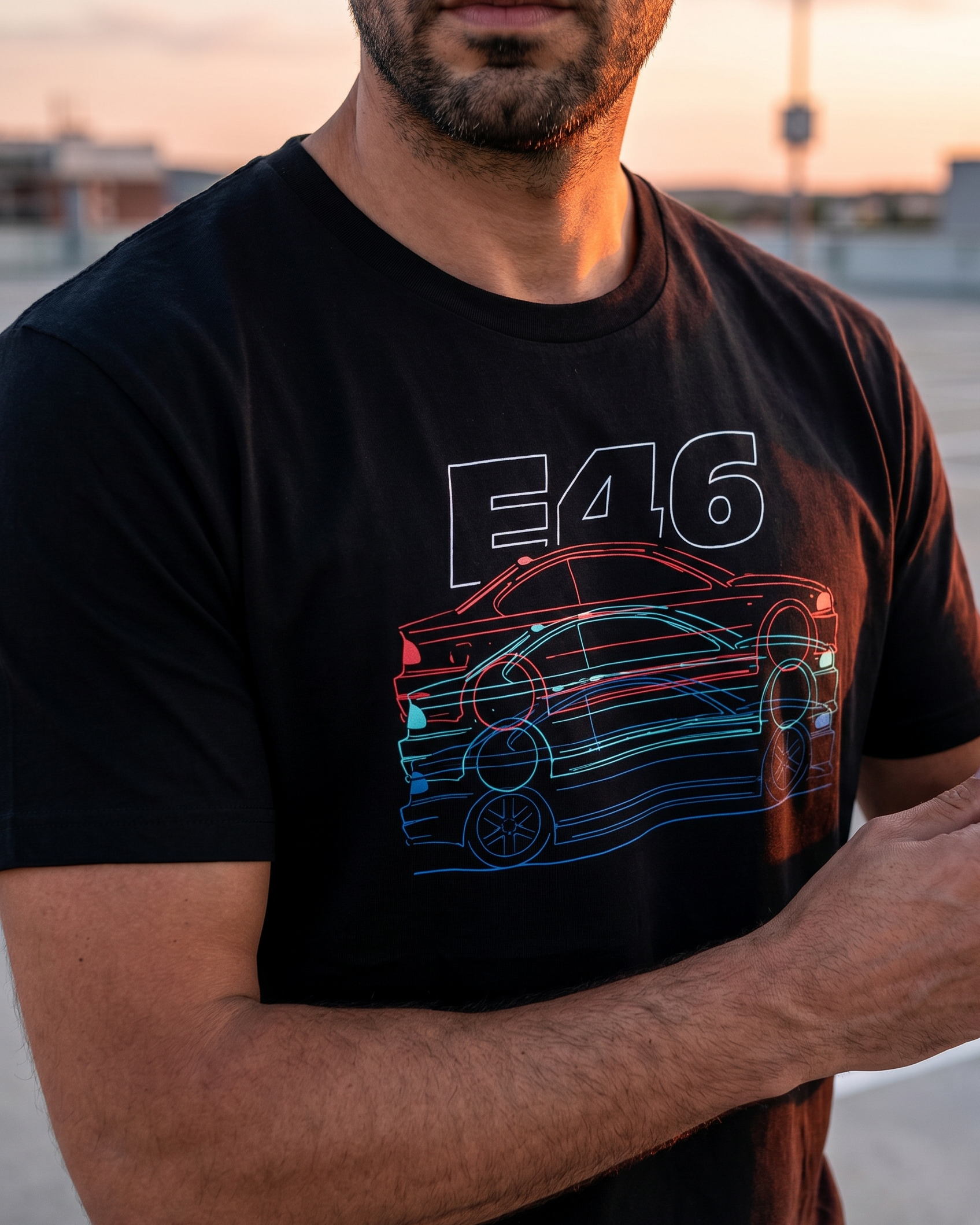 Bimmer E46 Neon Lines Tee worn by model