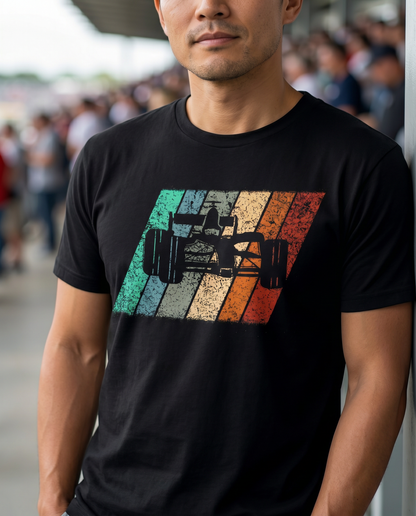 Retro Racer Sunset Tee worn by model