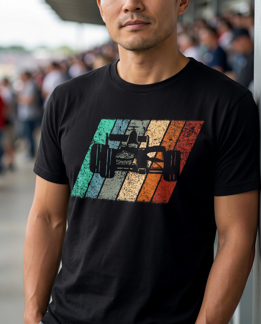 Retro Racer Sunset Tee worn by model